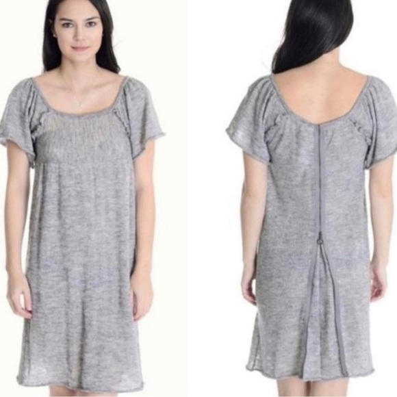 MOTH ANTHROPOLOGIE Women’s Gray Knit Alpaca Blend Flutter Sleeve Dress Lined M - Picture 1 of 8
